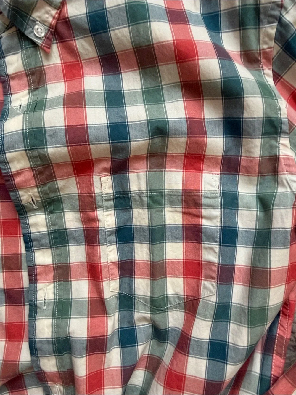 J. Crew Men’s Red, Green & Cream Plaid Button-Down Slim Fit Shirt - Size XL